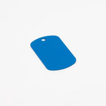 Load image into Gallery viewer, Blue, ready-to-machine anodized aluminum dog tag.
