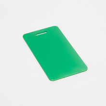 Load image into Gallery viewer, Green, ready-to-machine anodized aluminum luggage tags for your next CNC project.
