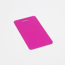 Load image into Gallery viewer, Hot pink, ready-to-machine anodized aluminum luggage tags for your next CNC project.
